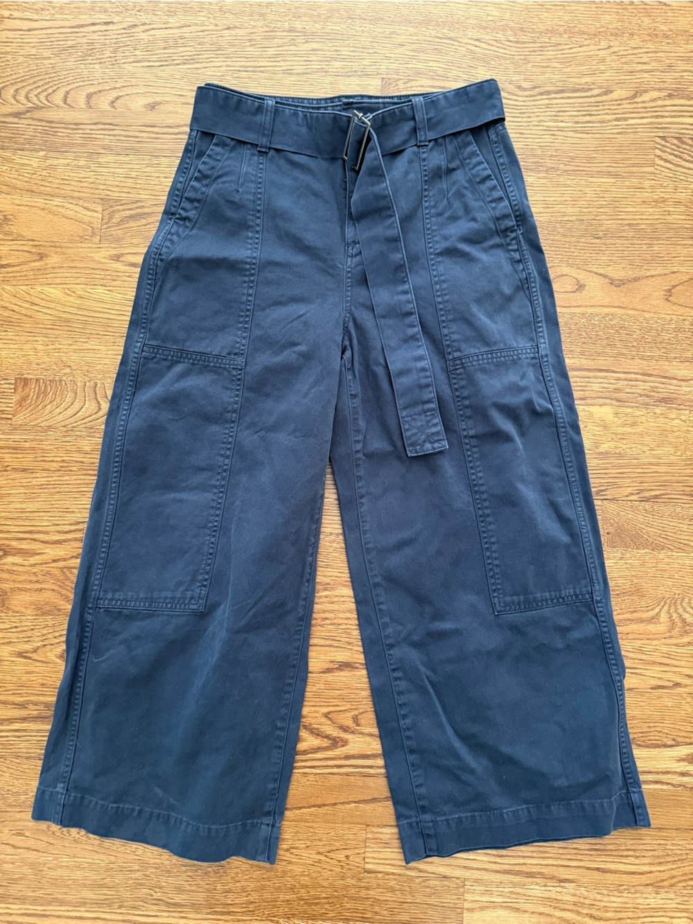 NWT BANANA REPUBLIC Wide Leg Utility Cropped Pants Belted Chino Navy Blue 2‎